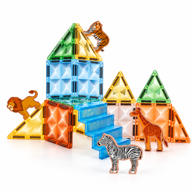 19-piece Safari Magnetic Building Blocks Set assembled