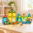 Magnetic farm building set displayed in a bright playroom