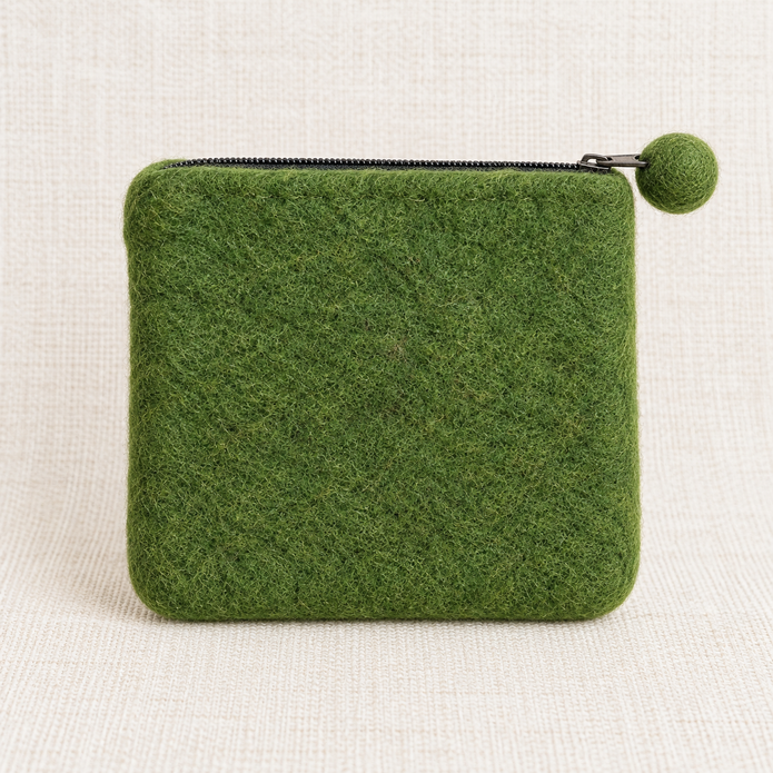 Plain green reverse of cowboy pony felt coin purse