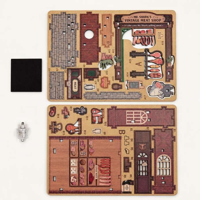 DIY Light-Up Mr. Shark's Vintage Meat Shop Fridge Magnet Kit