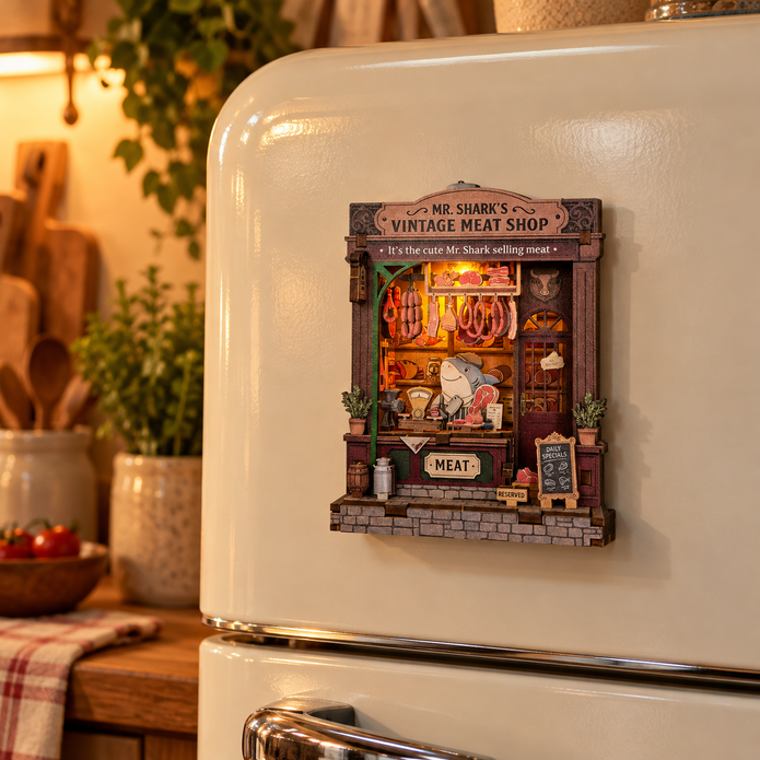 DIY Light-Up Mr. Shark's Vintage Meat Shop Fridge Magnet Kit