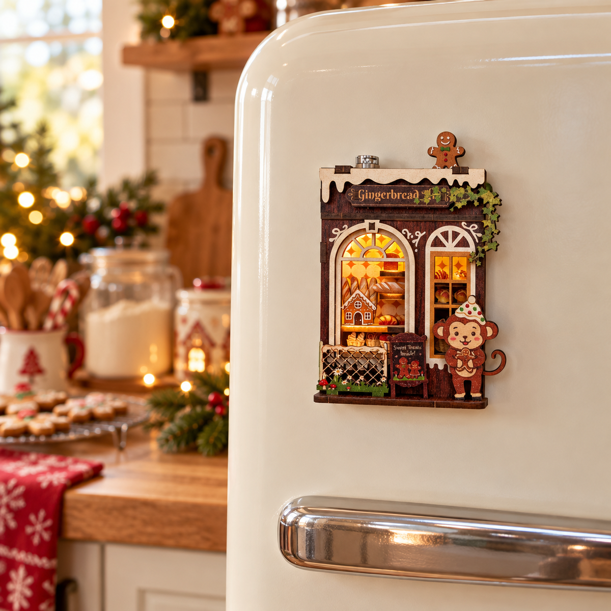 DIY Light-Up Gingerbread Bakery Fridge Magnet Kit
