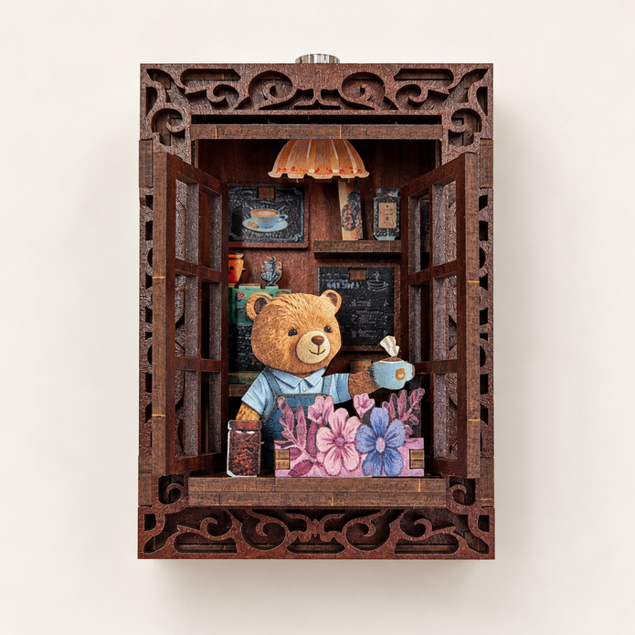 DIY Light-Up Teddy Bear Café Window Fridge Magnet Kit