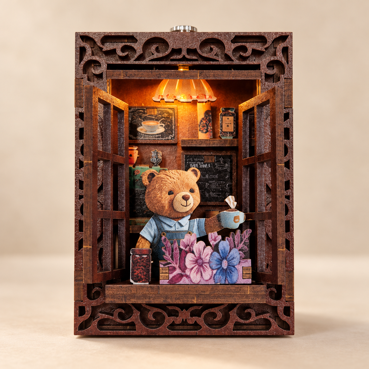 DIY Light-Up Teddy Bear Café Window Fridge Magnet Kit