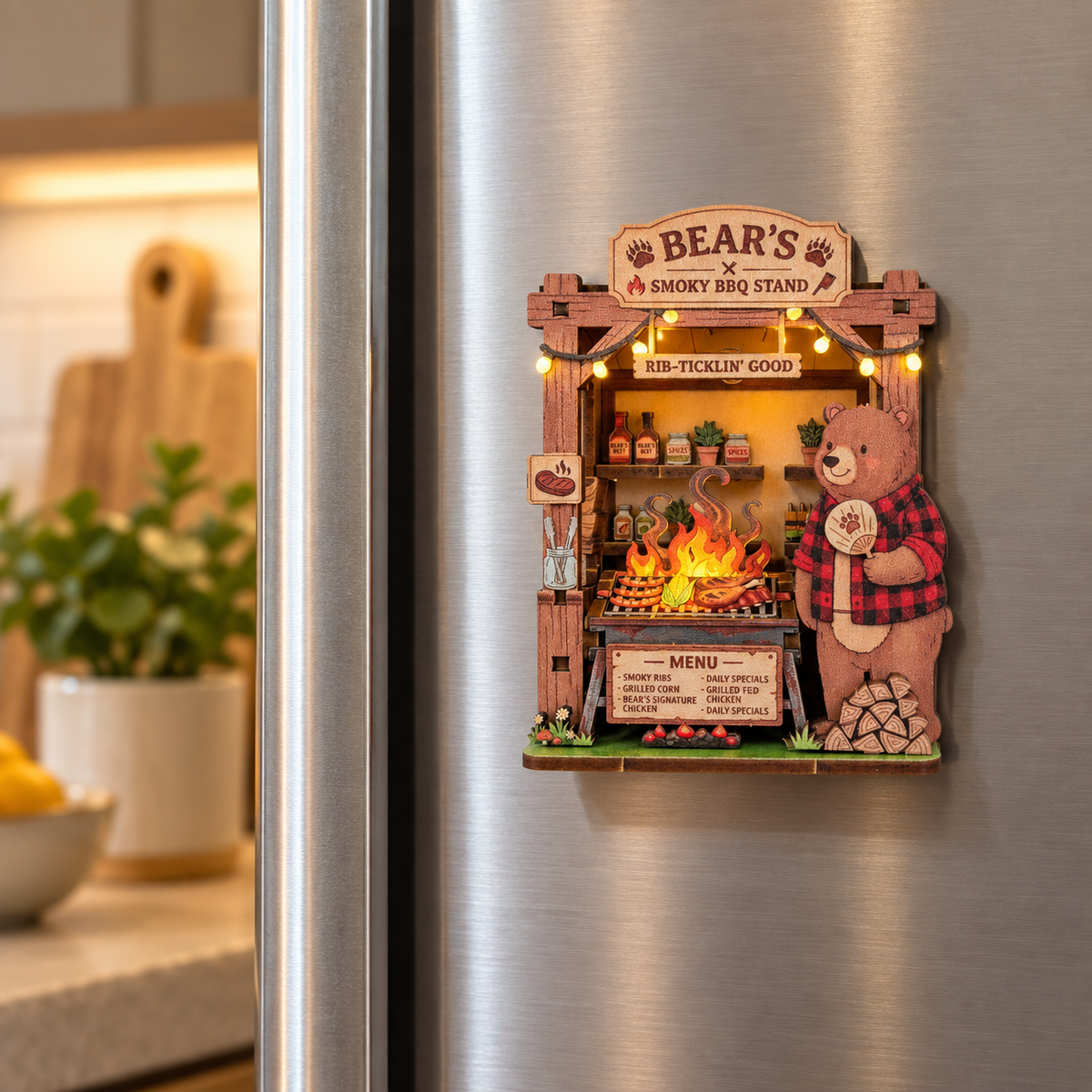 DIY Light-Up Bear's Smoky BBQ Stand Fridge Magnet Kit
