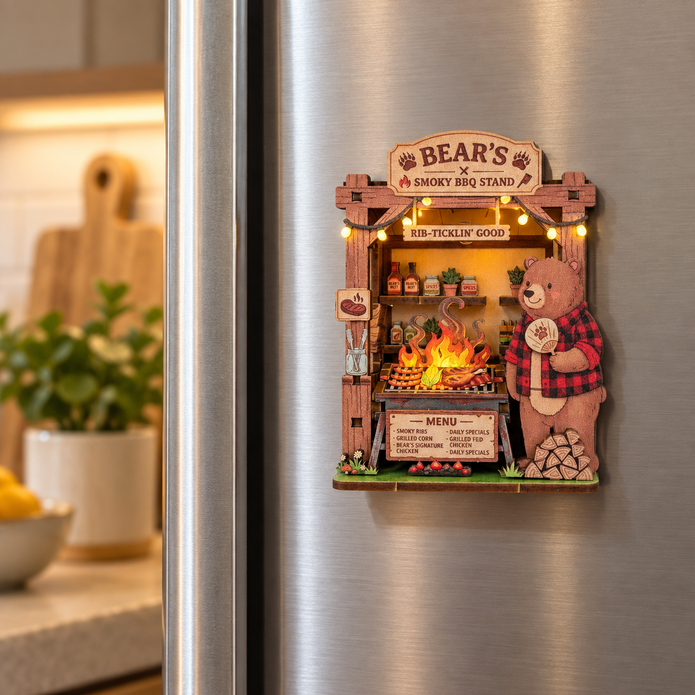 DIY Light-Up Bear's Smoky BBQ Stand Fridge Magnet Kit