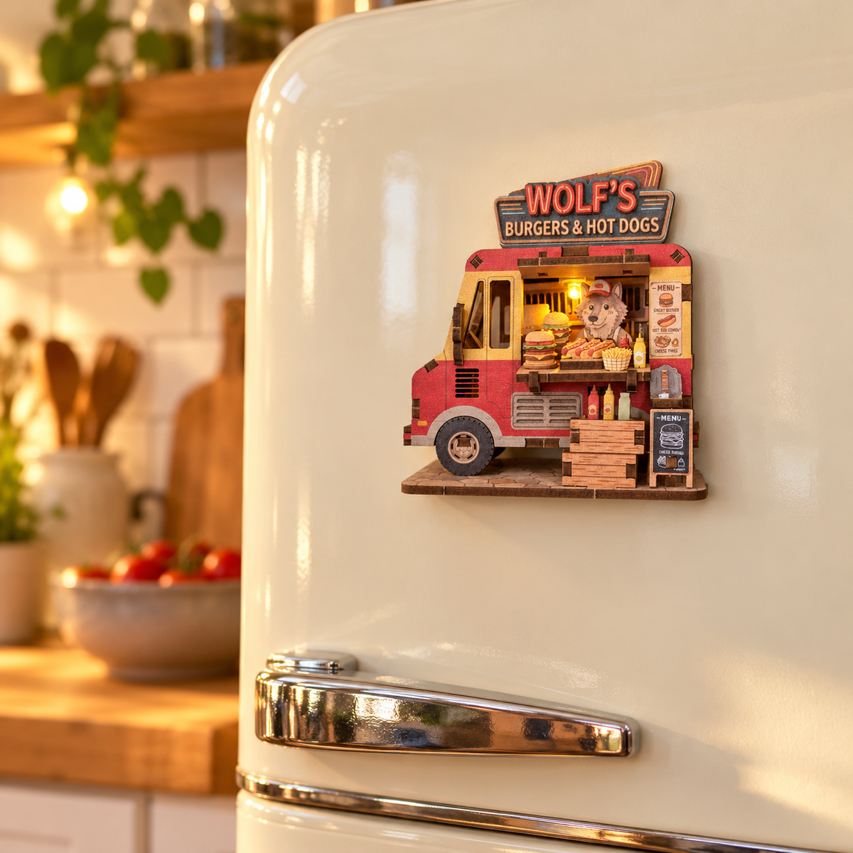 DIY Light-Up Wolf Burger Food Truck Fridge Magnet Kit
