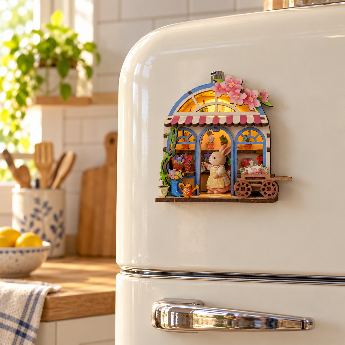 DIY Light-Up Rabbit Flower Shop Fridge Magnet Kit