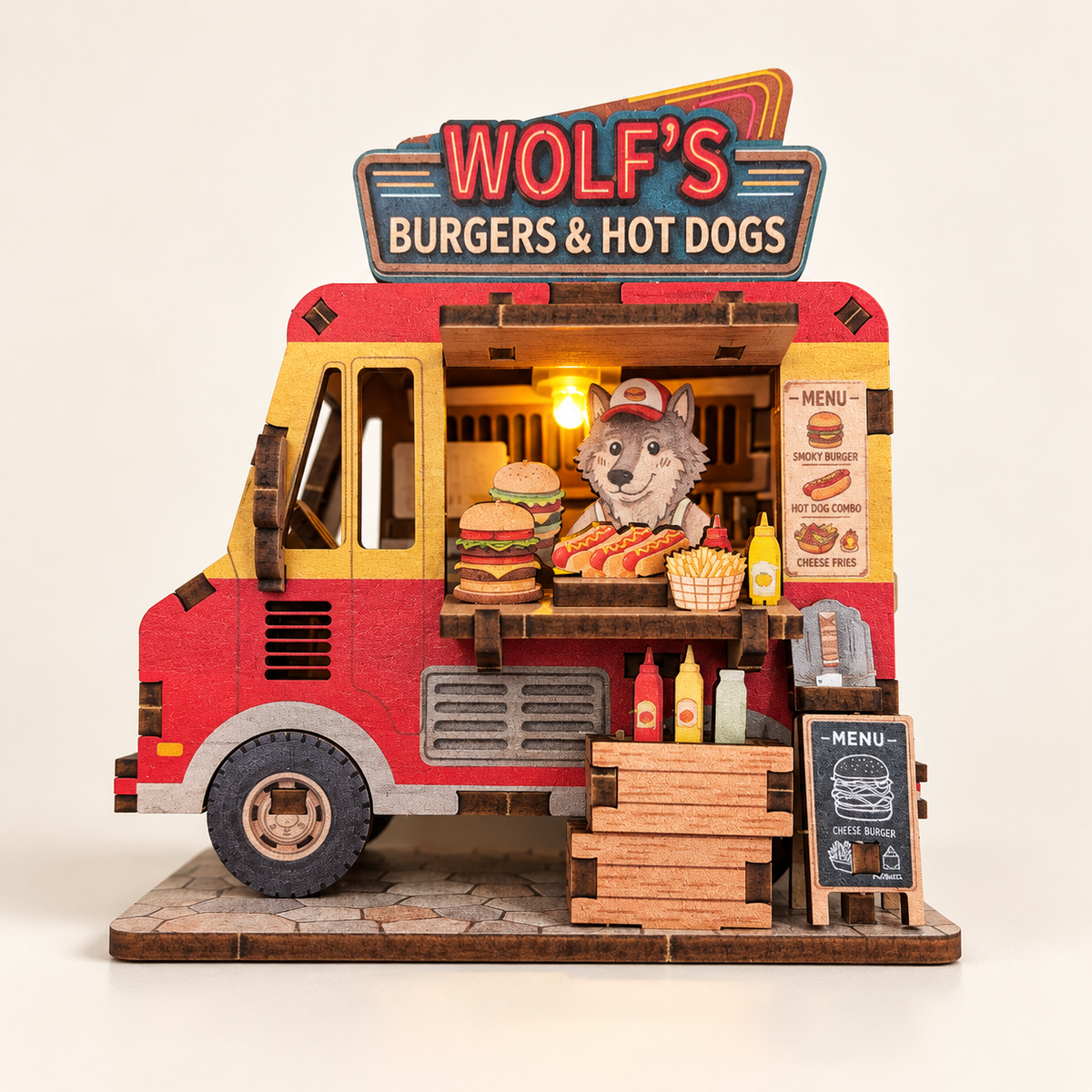 DIY Light-Up Wolf Burger Food Truck Fridge Magnet Kit