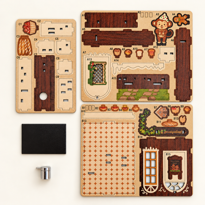 DIY Light-Up Gingerbread Bakery Fridge Magnet Kit