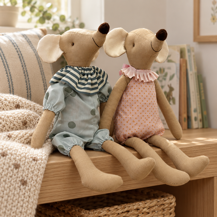 Handmade Linen Mouse Soft Toy – 38 cm