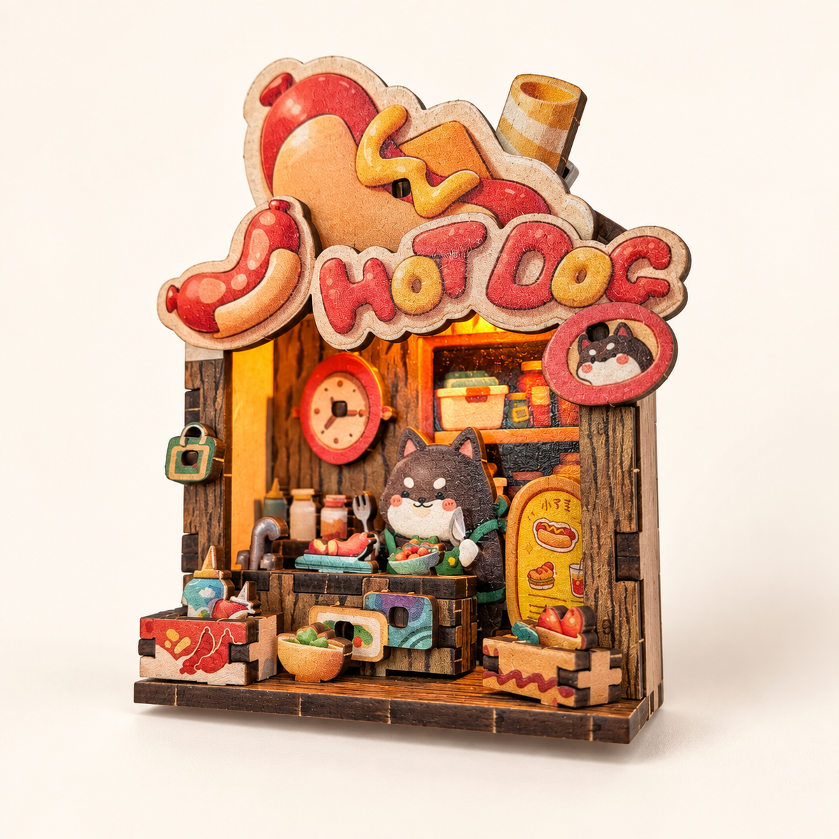 DIY Light-Up Cat Hot Dog Stand Fridge Magnet Kit