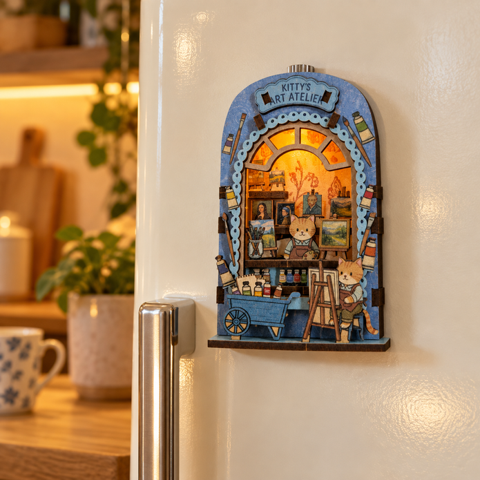 DIY Light-Up Kitty's Art Atelier Fridge Magnet Kit