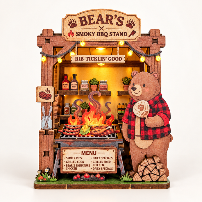 DIY Light-Up Bear's Smoky BBQ Stand Fridge Magnet Kit