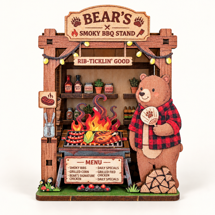 DIY Light-Up Bear's Smoky BBQ Stand Fridge Magnet Kit