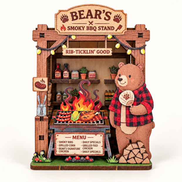 DIY Light-Up Bear's Smoky BBQ Stand Fridge Magnet Kit