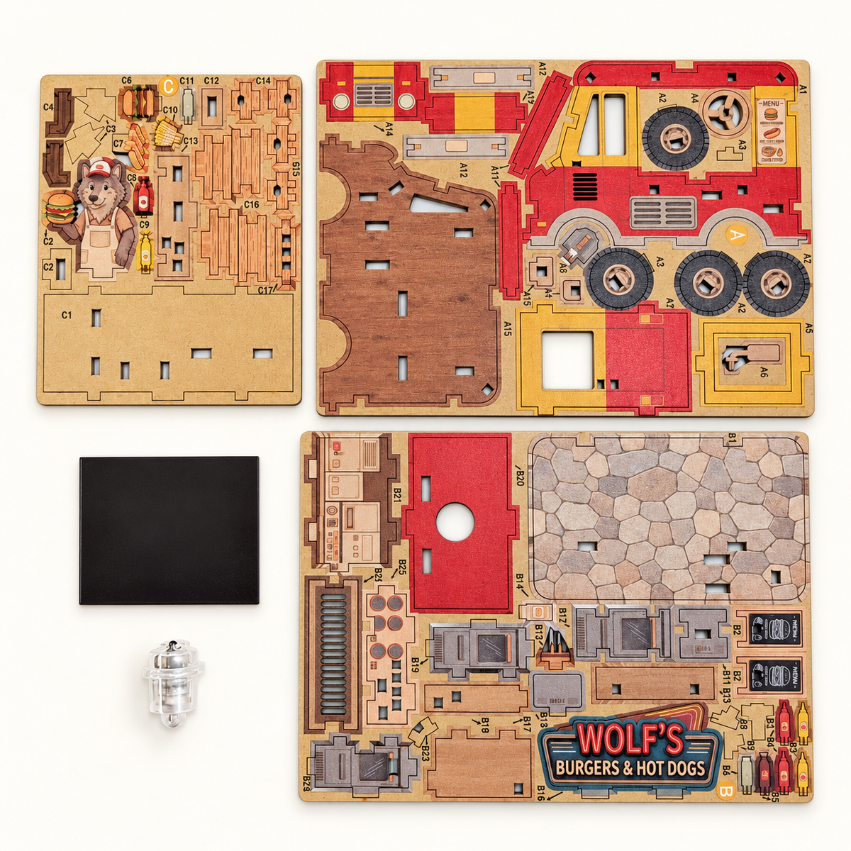 DIY Light-Up Wolf Burger Food Truck Fridge Magnet Kit