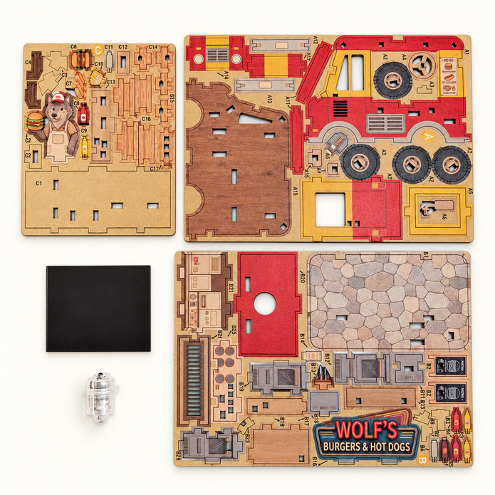 DIY Light-Up Wolf Burger Food Truck Fridge Magnet Kit