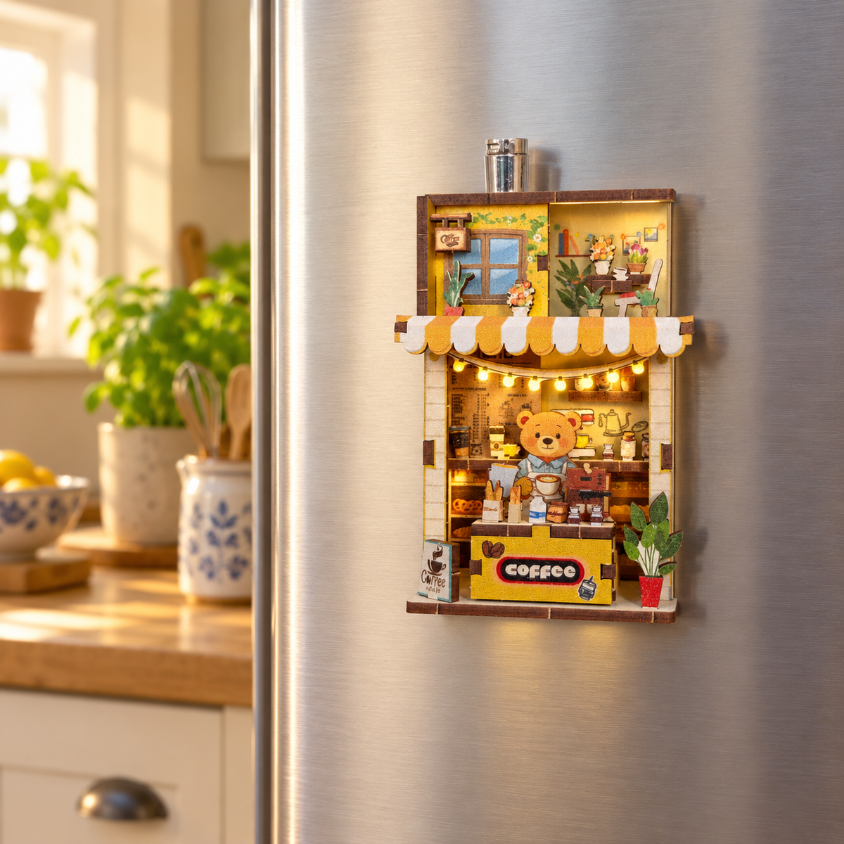 DIY Light-Up Bear Coffee Shop Fridge Magnet Kit
