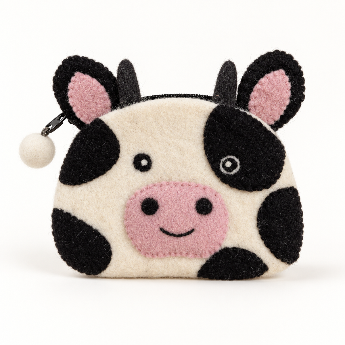 Felt cow coin purse front view