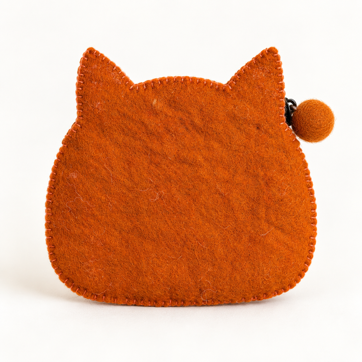 Plain back of burnt-orange felt fox coin purse