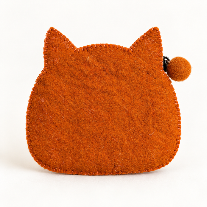 Plain back of burnt-orange felt fox coin purse