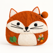 Burnt-orange felt fox coin purse, front view