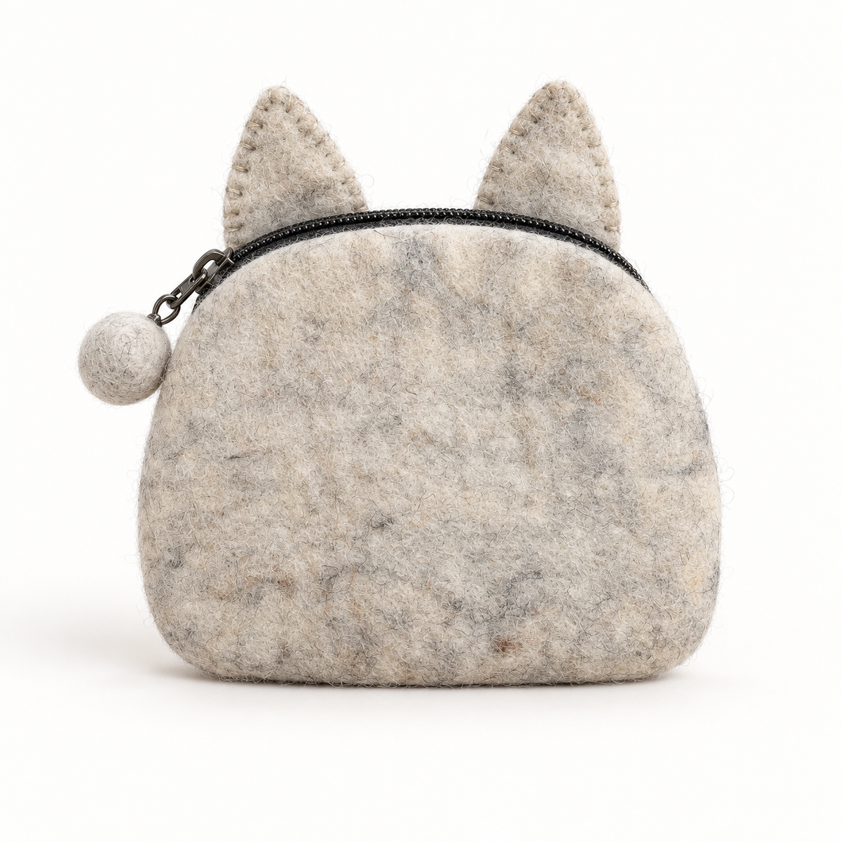 Plain grey back of the felt tabby cat coin purse