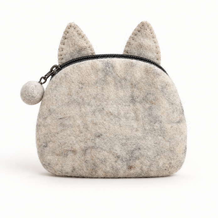 Plain grey back of the felt tabby cat coin purse