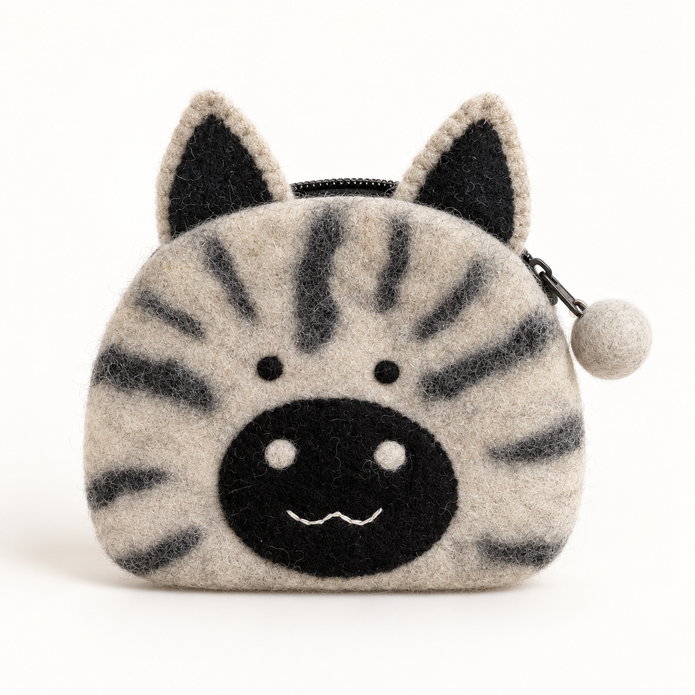 Felt tabby cat coin purse front view