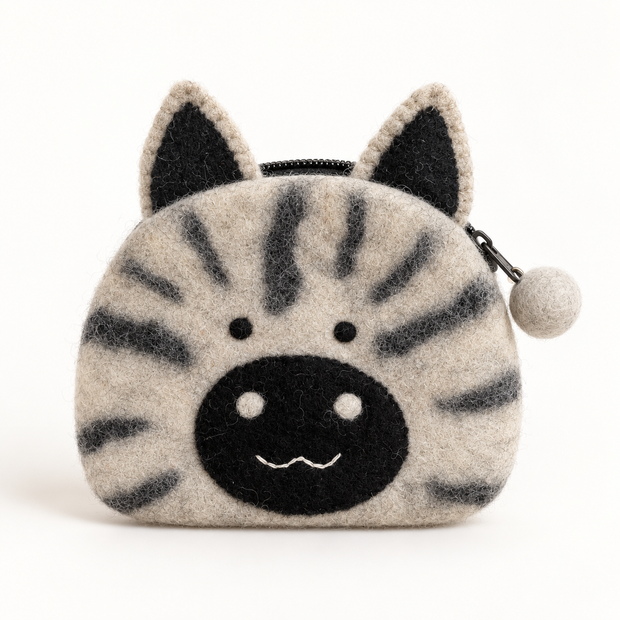Felt tabby cat coin purse front view