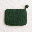Plain back of green floral felt sheep coin purse with pom-pom zip pull