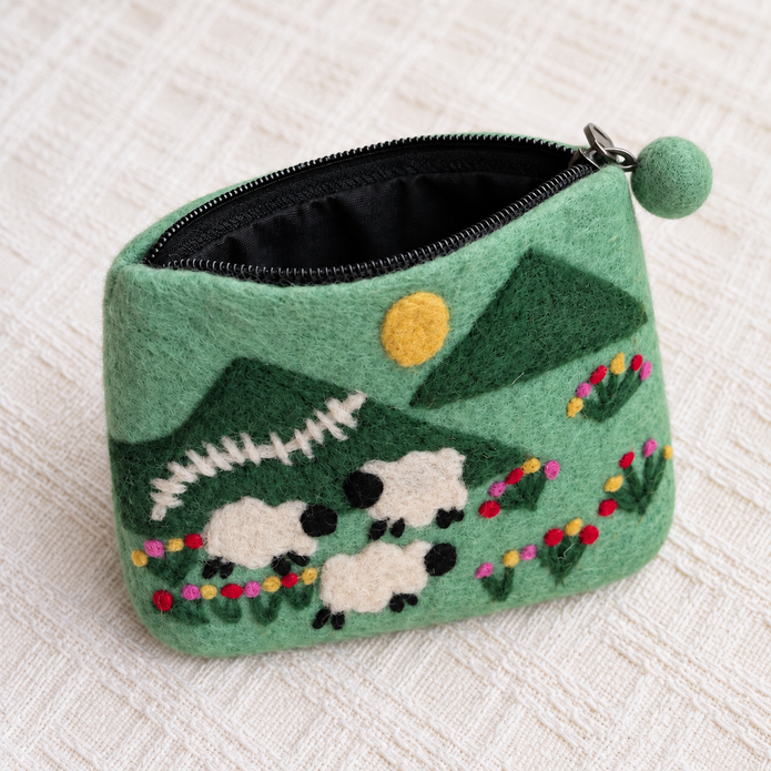 Mountain Sheep Felt Coin Purse open with black lining