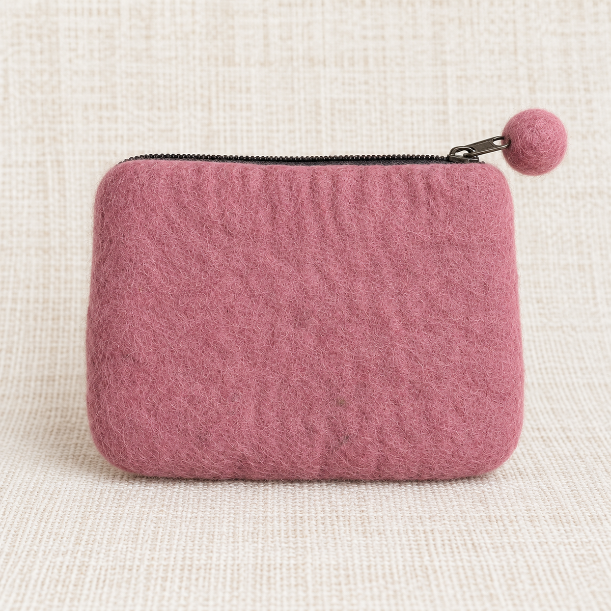 Plain pink reverse of cow felt coin purse