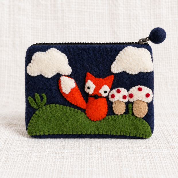 Woodland Fox Felt Coin Purse front view